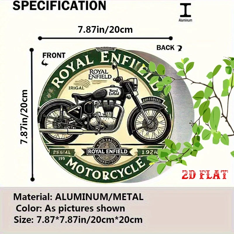 Royal Enfield Motorcycle Vintage Round Metal Sign, Retro Biker Garage & Man Cave Wall Decor