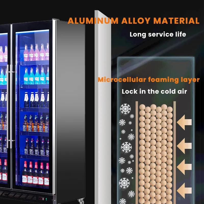 Vetrina per birra e bevande, mobile refrigerato e per la conservazione della freschezza, congelatore commerciale per liquori a tre ante