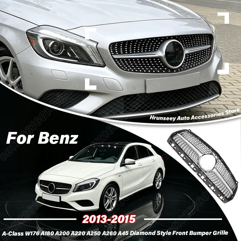 For Mercedes Benz A-Class W176 A180 A200 A220 A250 A260 A45 2013 2014 2015 Diamond Style Front Bumper Grille Car Accessories
