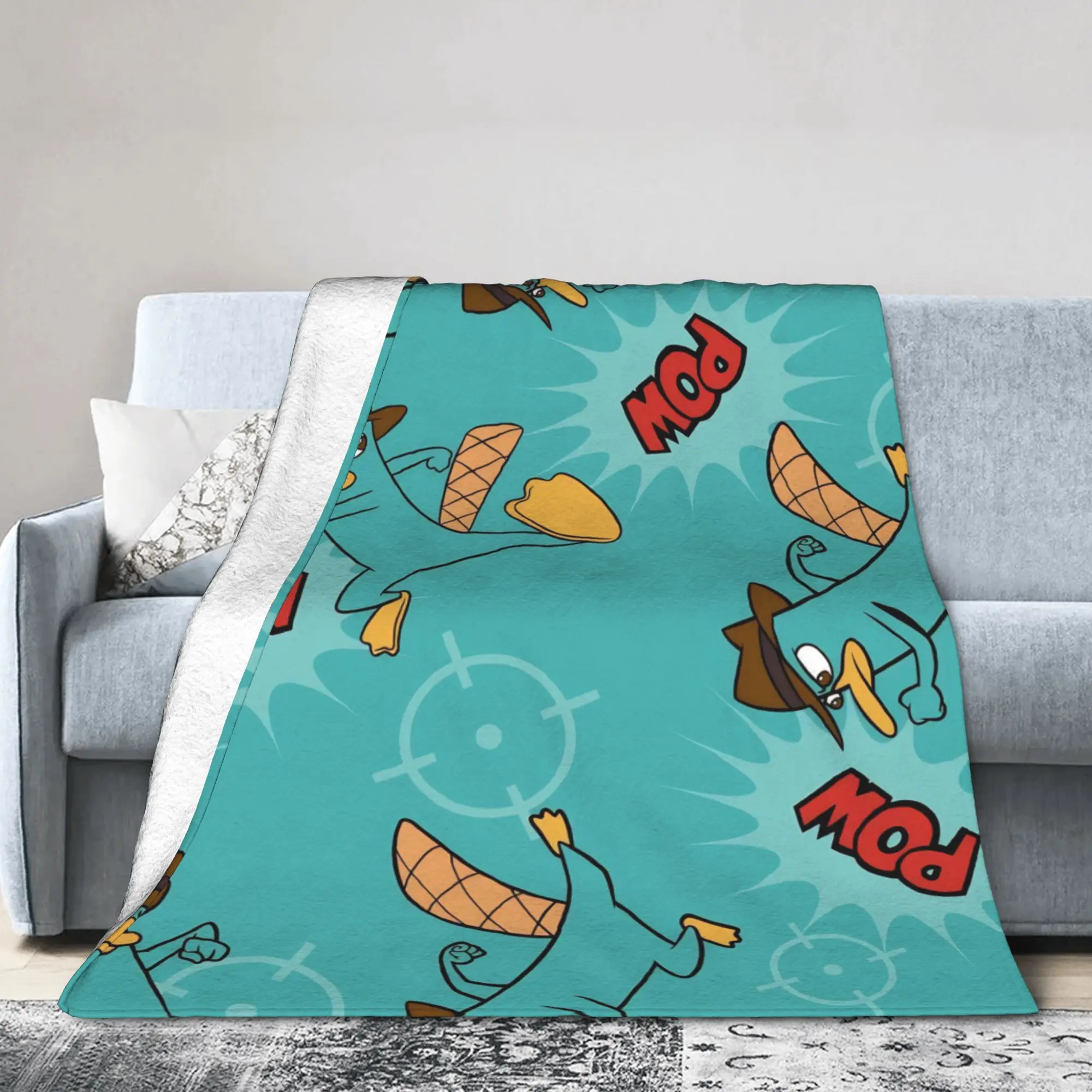 Phineas and Ferb Perry the Platypus الكرتون البطانيات الصوف الديكور وكيل P متعددة الوظائف فائقة النعومة رمي بطانية للمكتب #1