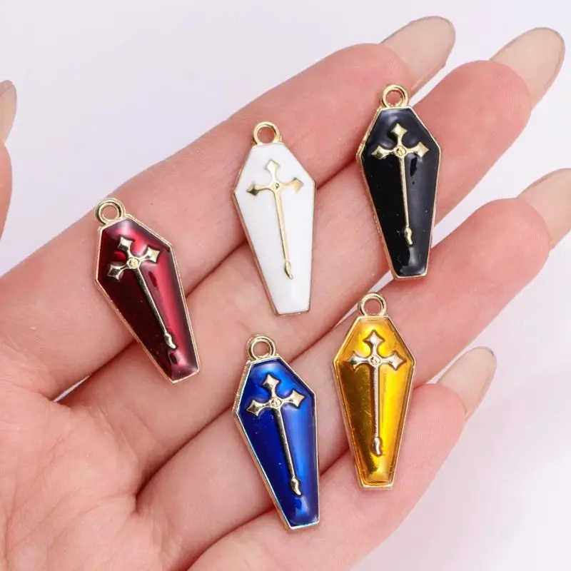 10Pcs Personality Halloween Charms Vampire Cross Coffin Design Pendant for Necklace Keychain Diy Jewelry Making Craft supplies