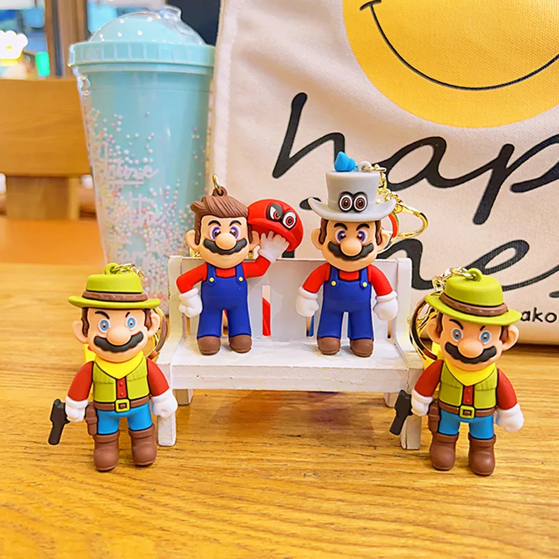 Classic Game Super Mario Brothers Keychain Pendant Cartoon Figurine Doll Male and Female Car Key Chain Charm Gift for Children