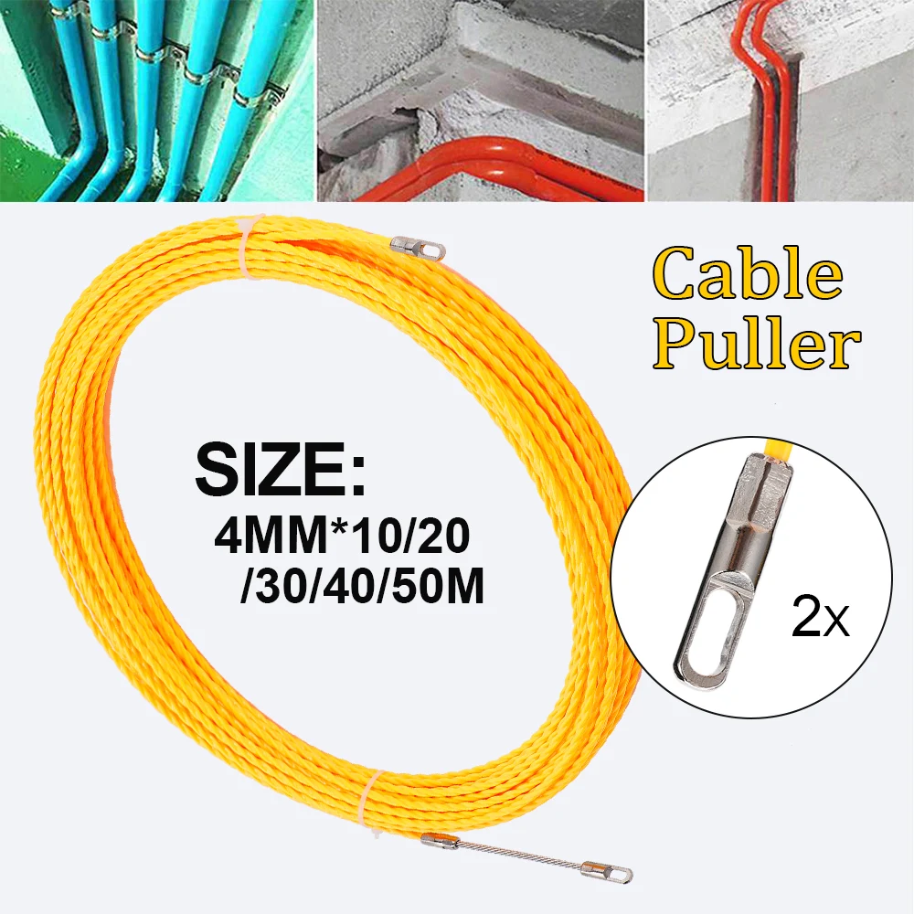 4mm Cable Puller Fish Tape Yellow Cable Fiberglass Fish Tape Reel Puller Fiberglass Metal Wall Wire Conduit Guide Device Tool