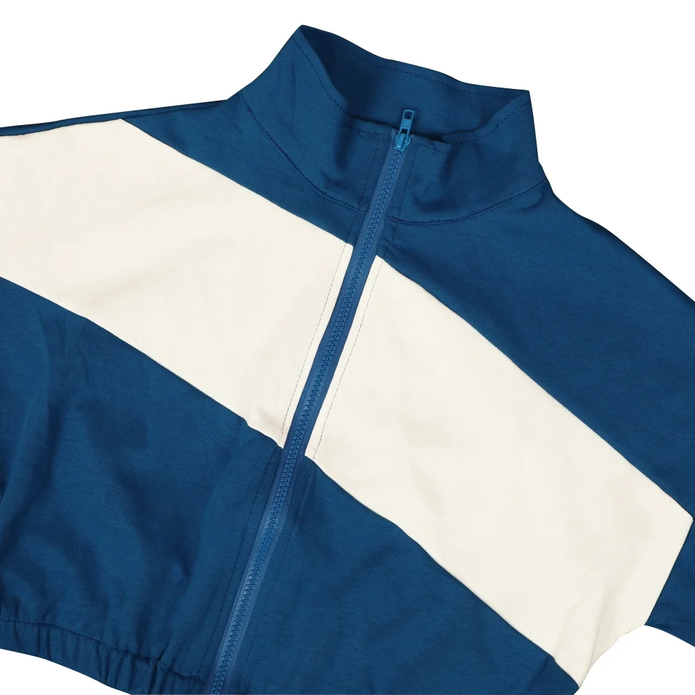 Hlj moda esportes 2 peças conjunto para mulher bloco de cor zíper mangas compridas colheita jaqueta e calças combinando feminino streetwear novo