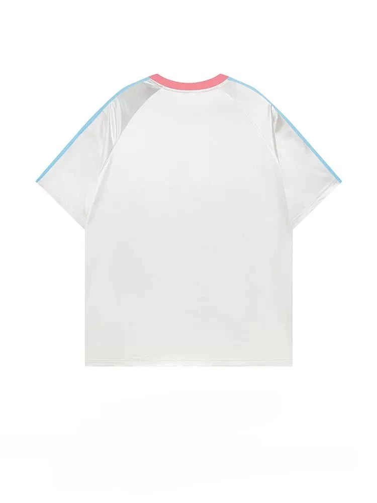 HOUZHOU White Kawaii Graphic Juminocore Women T-Shirts Cutecore Short Sleeve V Neck Quick Drying Jersey Oversized Street Hip Hop