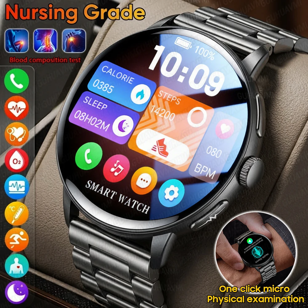 

2026 New Health Nursing Grade SmartWatch ECG+PPG Blood Pressure Blood lipid Uric acid Body analysis BT Call Smartwatch Men Women