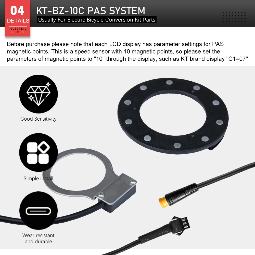 Ebike Right Side PAS Sensor BZ-10C 10 Signals Pedal 24V36V48V Electric Bicycle Conversion Kit Parts Torque Sensor Bike DIY Parts