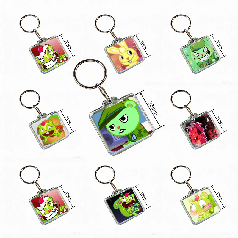 Hot Anime H-Happy Tree Friends Acrylic Keychain Handmade Hanging Clothes Backpack Decoration Accessories Gifts with Friends