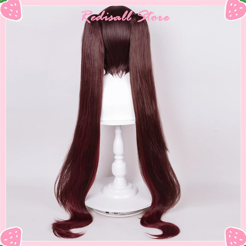 Hutao Cosplay peruca, rabos de cavalo Hu Tao, couro cabeludo sintético, cabelo liso longo, pequenas tranças, resistente ao calor, 2 estilos