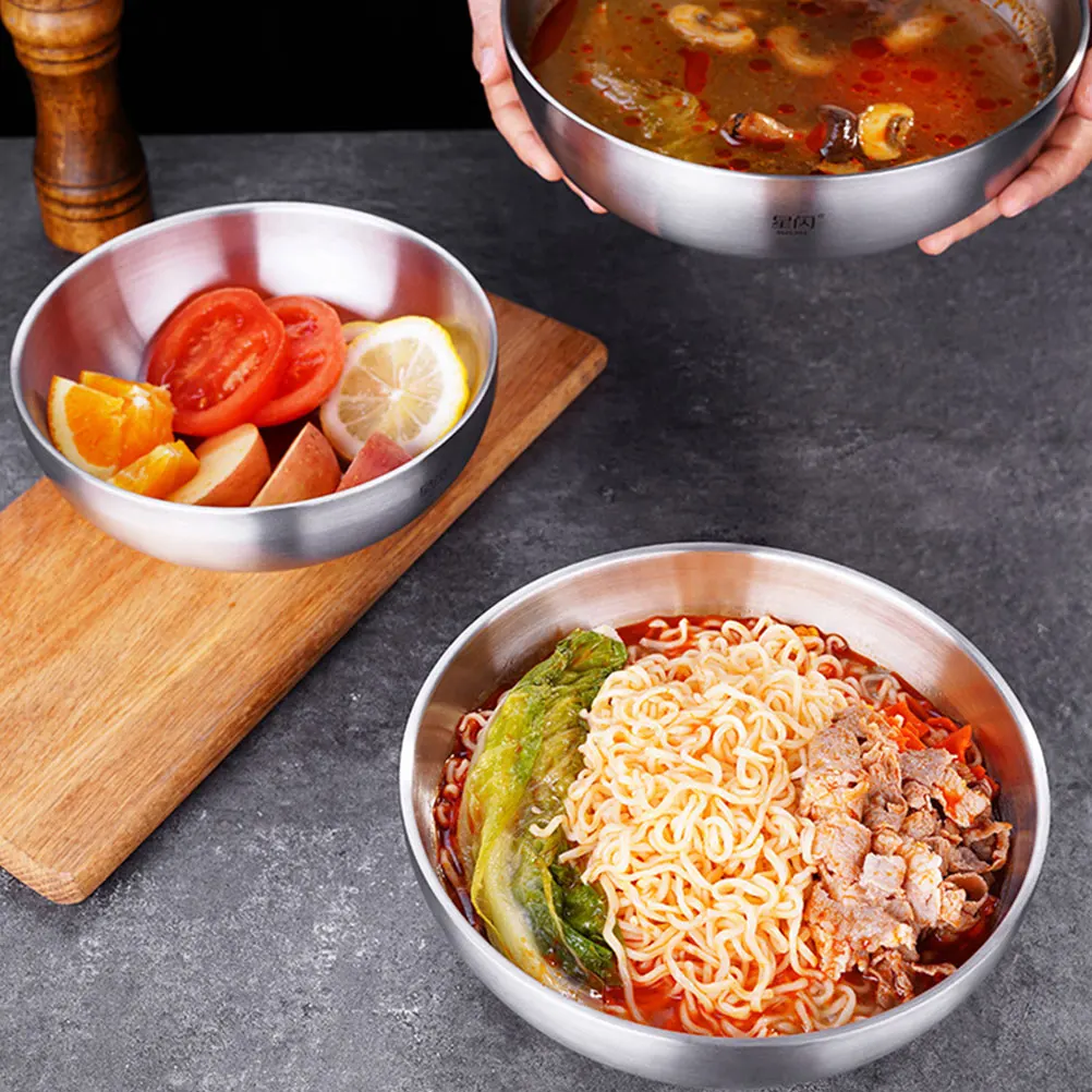 

Stainless Steel Bowl Microwave Safe Large Capacity Reusable Soup Noodle Bowls Wear Resistant Heat Compact Dishes Ramen Pasta