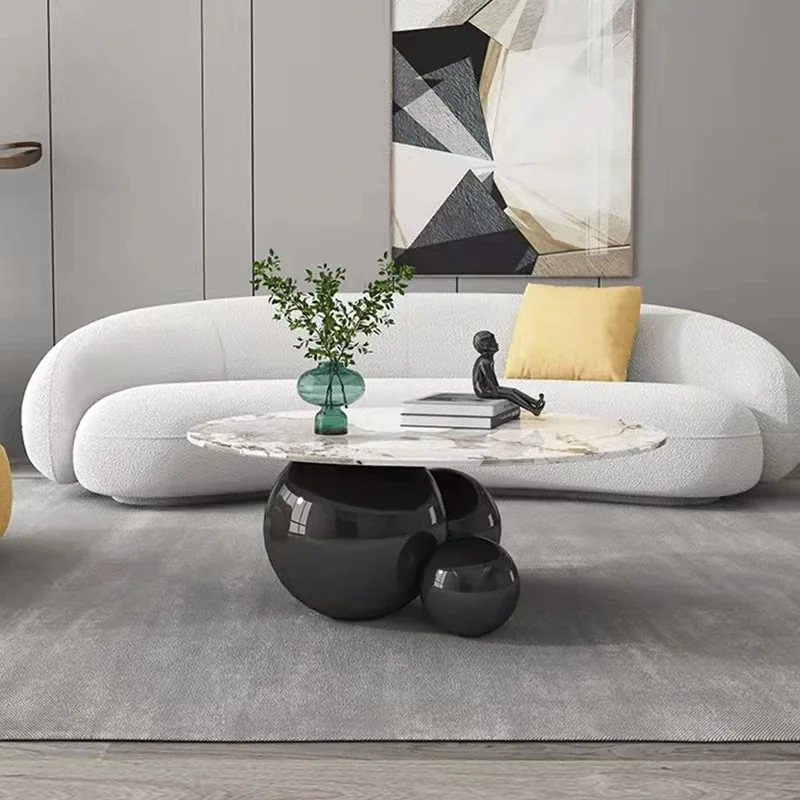 

European Light Luxury Stainless Steel Round Slab Coffee Table Living Room Coffee Table Italian Center Meubles Salon Furniture