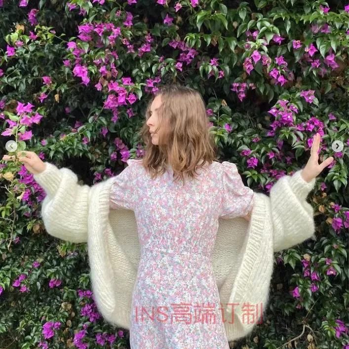 2024 Spring Fashion New Product Maheimao Loose Lazy Cardigan Coat Fashion Versatile Bubble Sleeves Long Sleeve Knitted Sweater T