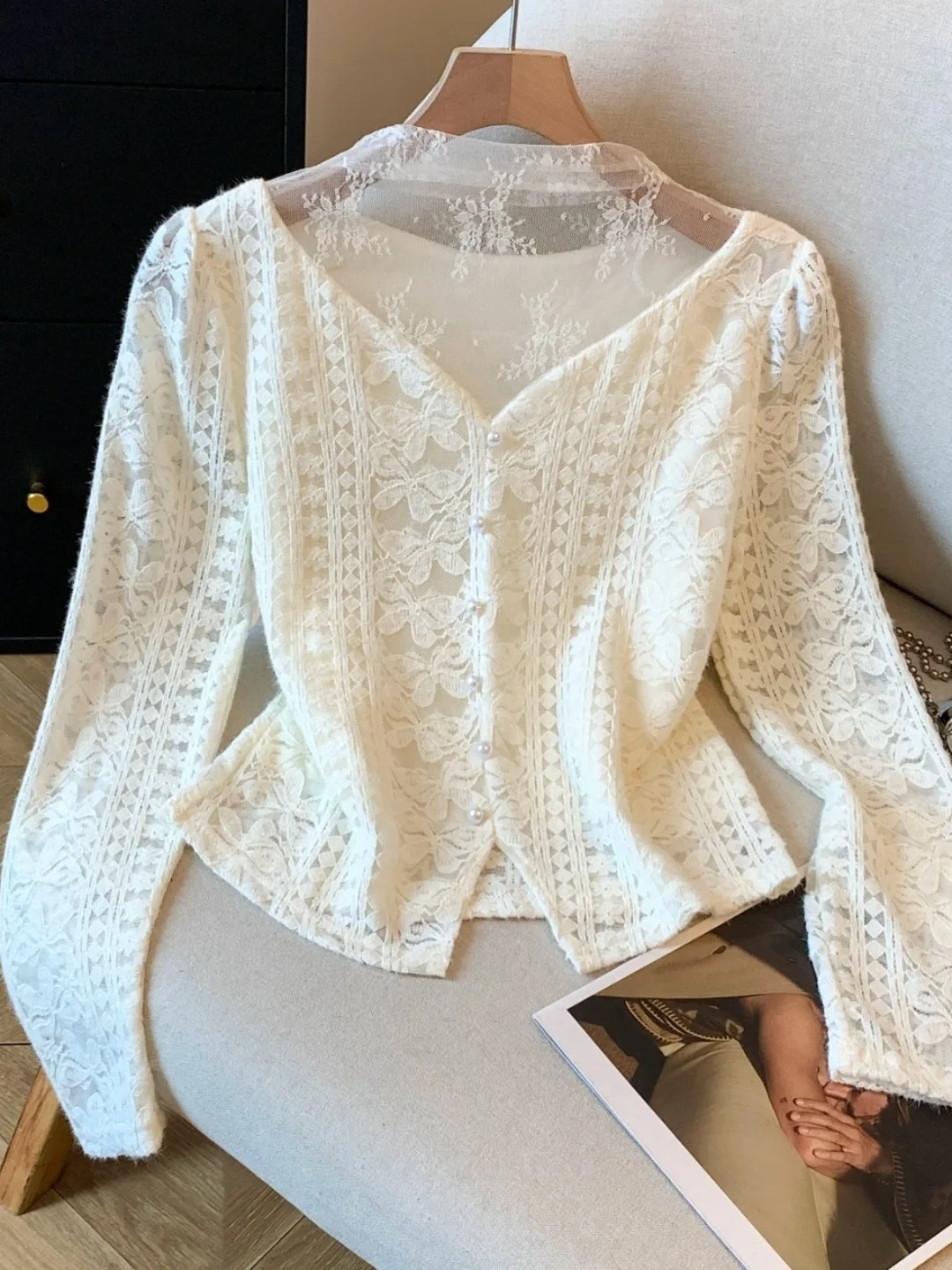 

Fce Lined Me Lace ort Sve Women's Base irt Autumn Winter Inner Wear Slim Fit Korean Sle Commute Faion