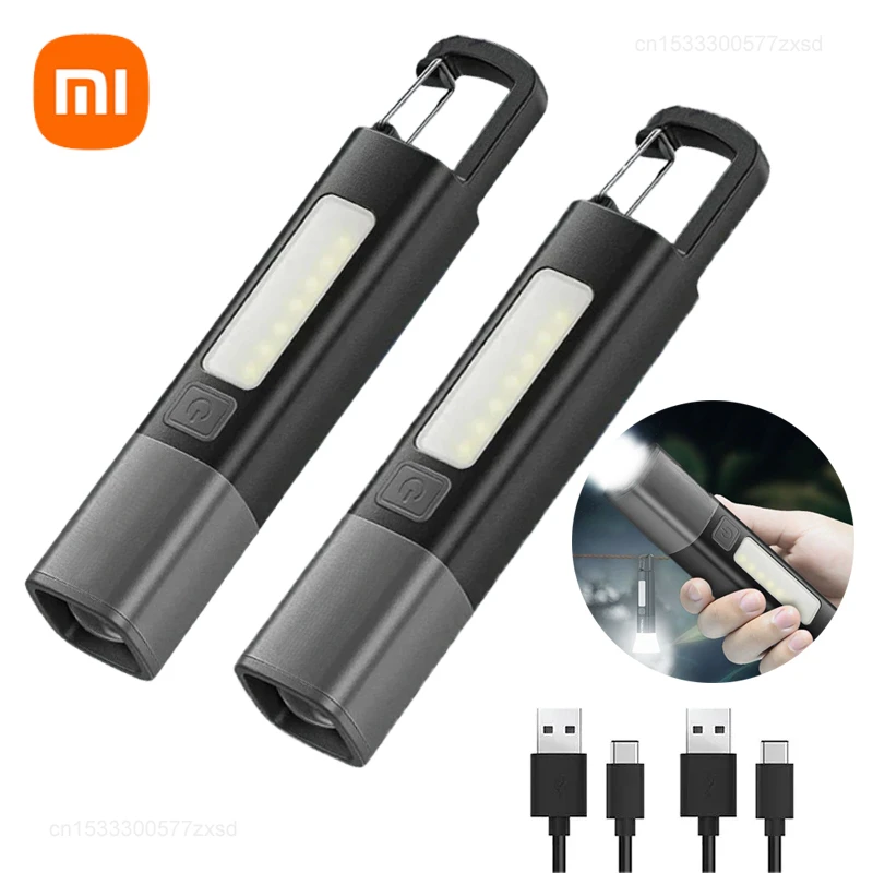 Xiaomi Mini Outdoor LED Flashlight Torch Light XPE Super Bright Flashlights with Hook Camping Lights USB Rechargeable Zoomable