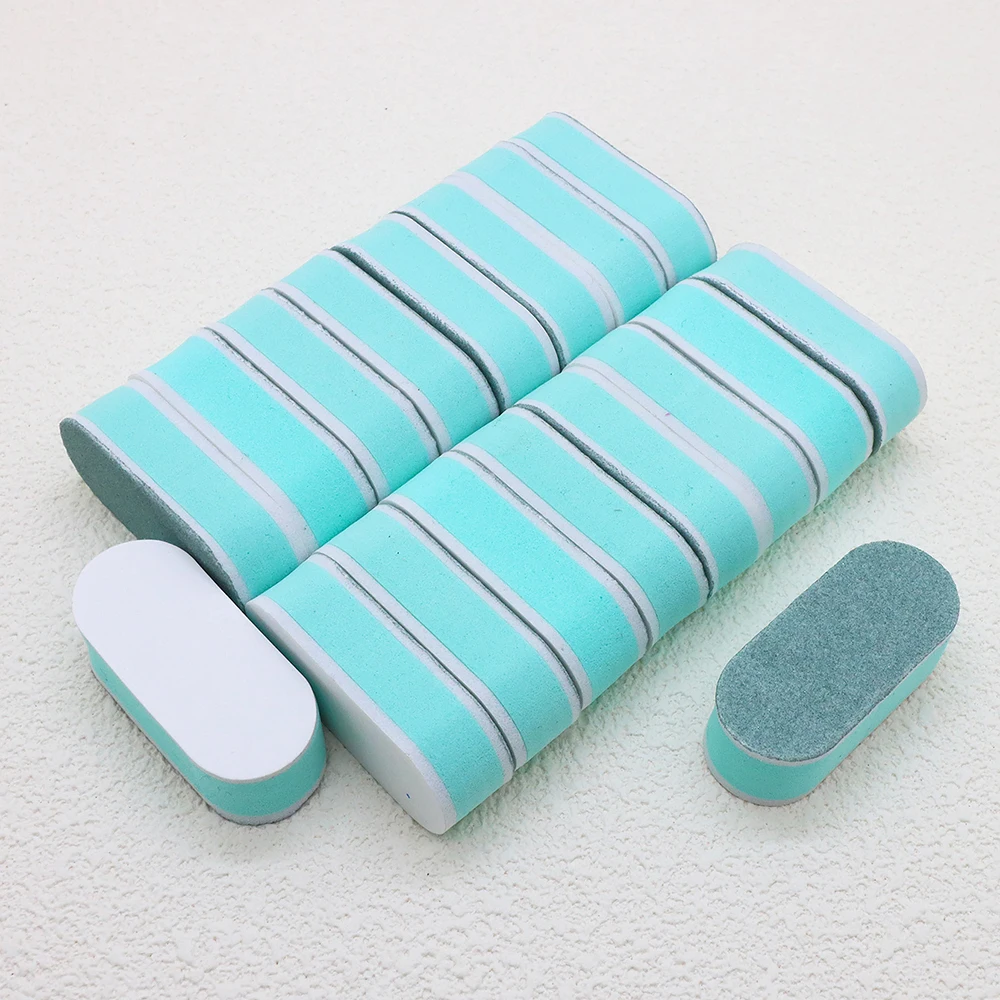 10/24 Stück ovaler Nagelpolierblock mit grünem Kern, doppelseitiger Schwammkörnung, sanftes Peeling, Glanz, wiederverwendbares Maniküre-Werkzeug in Salonqualität