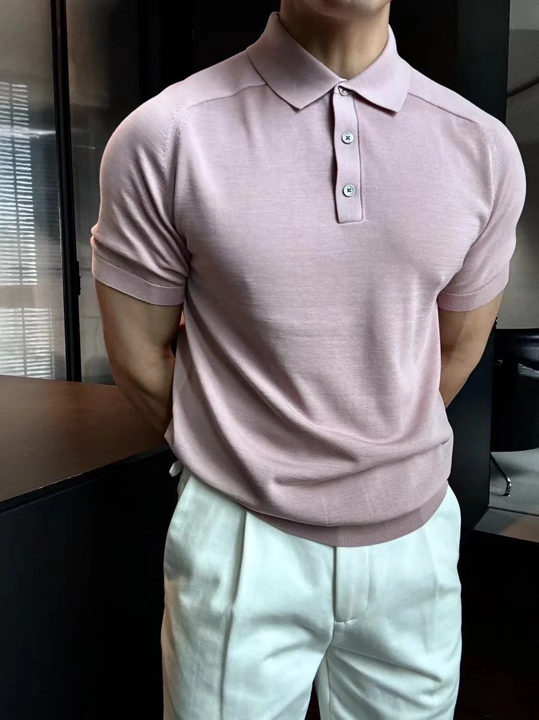 

LP summer silk-mixed cotton lapel short-sleeved casual polo shirt