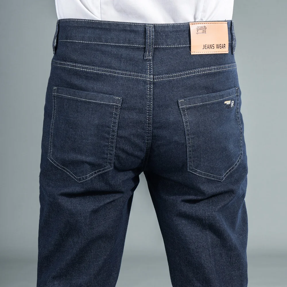 بنطال دينم كلاسيكي بقصة ضيقة للرجال كاجوال عصري بقصة ضيقة للتخسيس ريترو أزرق أسود لونين #6