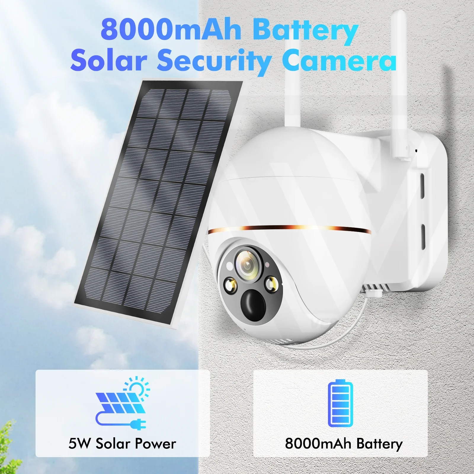 5MP IP Solar Camera WIFI Surveillance Cameras 8000mAh Battery Wireless PIR Human Tracking CCTV Outdoor Video Security Waterproof