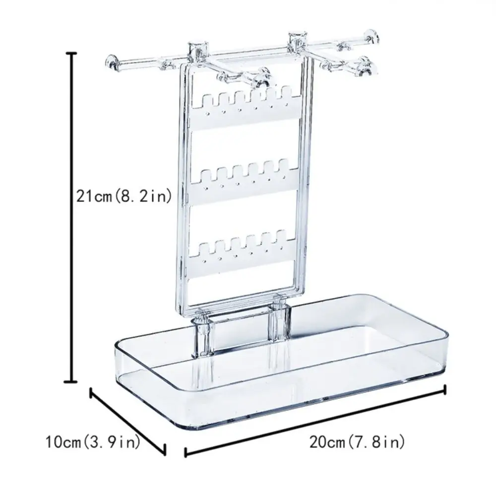 رف عرض المجوهرات البلاستيكية مع قاعدة صينية صندوق تخزين المجوهرات الشفاف أقراط سطح المكتب القلائد حامل منظم المجوهرات