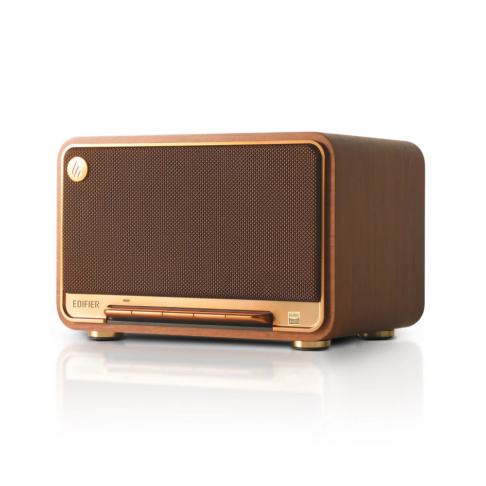 EDIFIER D32 Retro Draadloze Tafeltop Speaker 60W Hi Res LDAC AirPlay2 Bluetooth 5.3 Dual Band WiFi 24Bit 96KHz 4 Inch Mid-Low Unit Dubbele 1 Inch Tweeters 11Uur Speeltijd USB C AUX Ingang ConneX App
