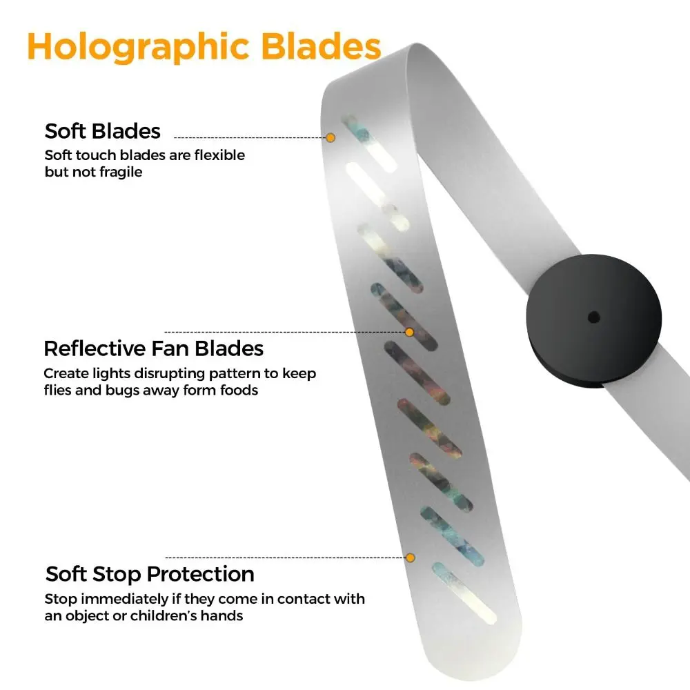 Easy to Use Silent Fly Repellent Fan Battery Powered Hangable Table Fly Fan Soft Blades Reflective Mosquito Control BBQ Table