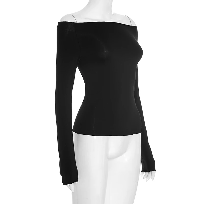 CUTENOVA المرأة خريف جديد وصول بلون خارج الكتف مخطط مثير طويلة الأكمام تي شيرت قمة الموضة الشارع الشهير العصرية