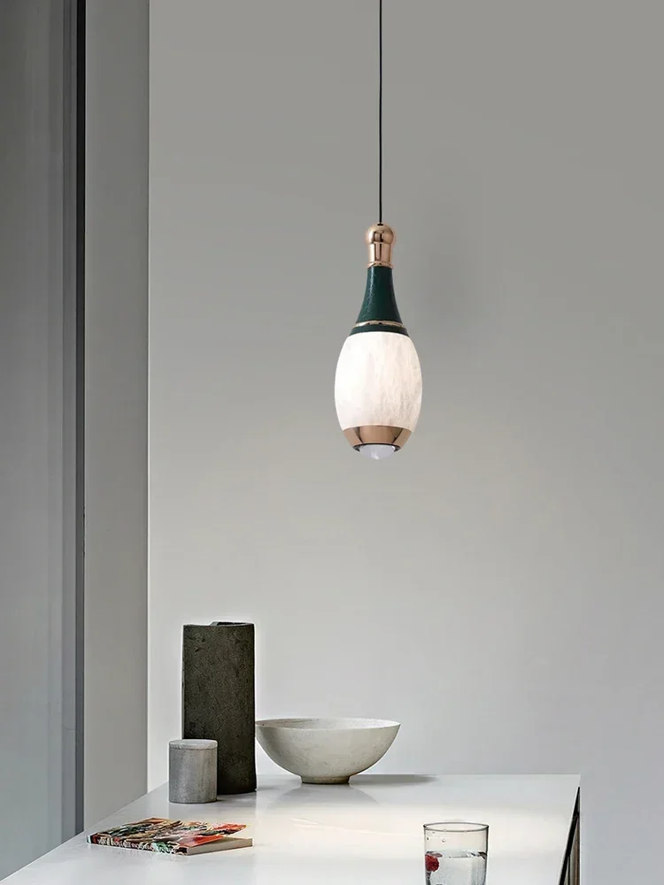 Italian Minimalist LED Chandelier, Retractable, Natural Marble Lamp, Luxury Bedside, Bar, Restaurant, Cafe, Spotlight 2024