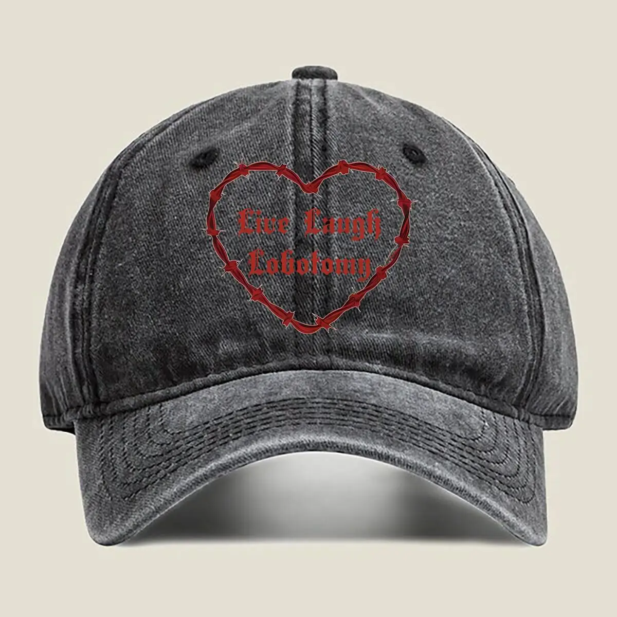 

“Live Laugh Lobotomy Edgy, Slogan - Themed Heart Art” Washed Baseball Cap
