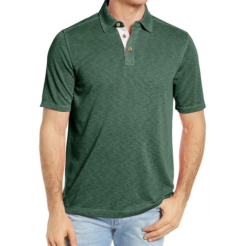 Men's Short Sleeve Polo Shirt 100% Cotton Casual Color Block Collared T Shirt for Men Foreign Trade