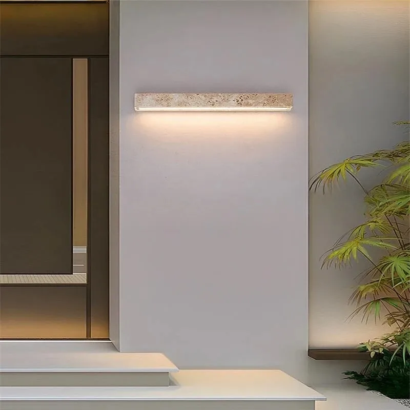 Vintage Wabi Sabi Yellow Travertine Wall Lamp Waterproof Weather Resistant Decorative Exterior Sconce for Villa Garden Bedroom