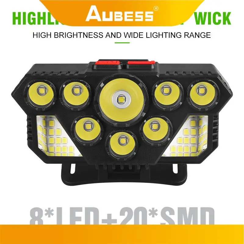 Linterna Led con carga Usb, modo de iluminación ajustable, batería de litio integrada, faro para Camping, lámpara de cabeza