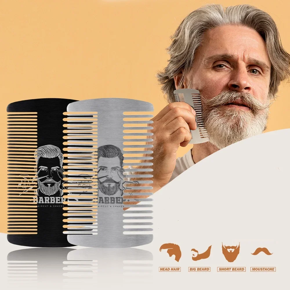 

1pc Metal Double-sided Beard Comb Stainless Steel Wide Tooth Oil Head Comb Hairstyling Brush Portable Men's Beard Styling Combs