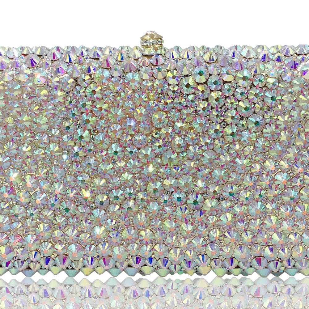 Handmade Inlaid Full Diamond Bag Crystal Stone Dinner Women's Square Hard Box Clutch Bag Chain Light Luxury Style Evening Clutch