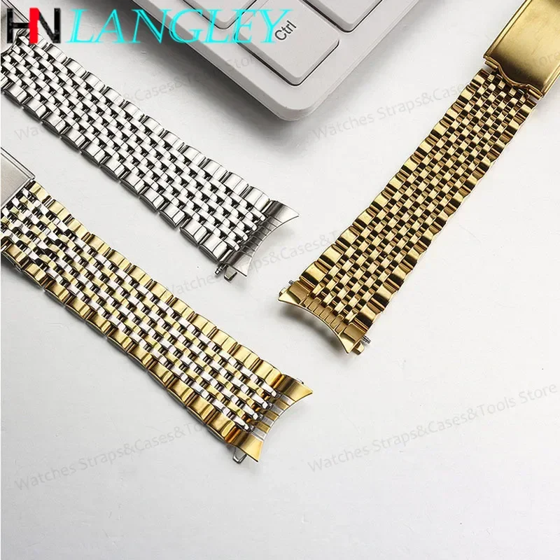 Cinturini per orologi in acciaio inossidabile con estremità curva per Omega per Seamaster Speedmaster 18mm 19mm 20mm Bracciale da uomo con cinturino ultrasottile a nove perline