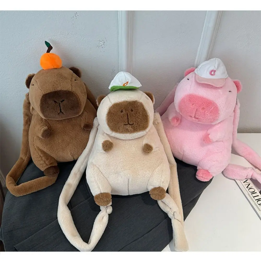 New Cartoon Capibala Backpack Large Capacity Plush Cute Schoolbag Solid Color Funny Capybara Bag Kids Gift