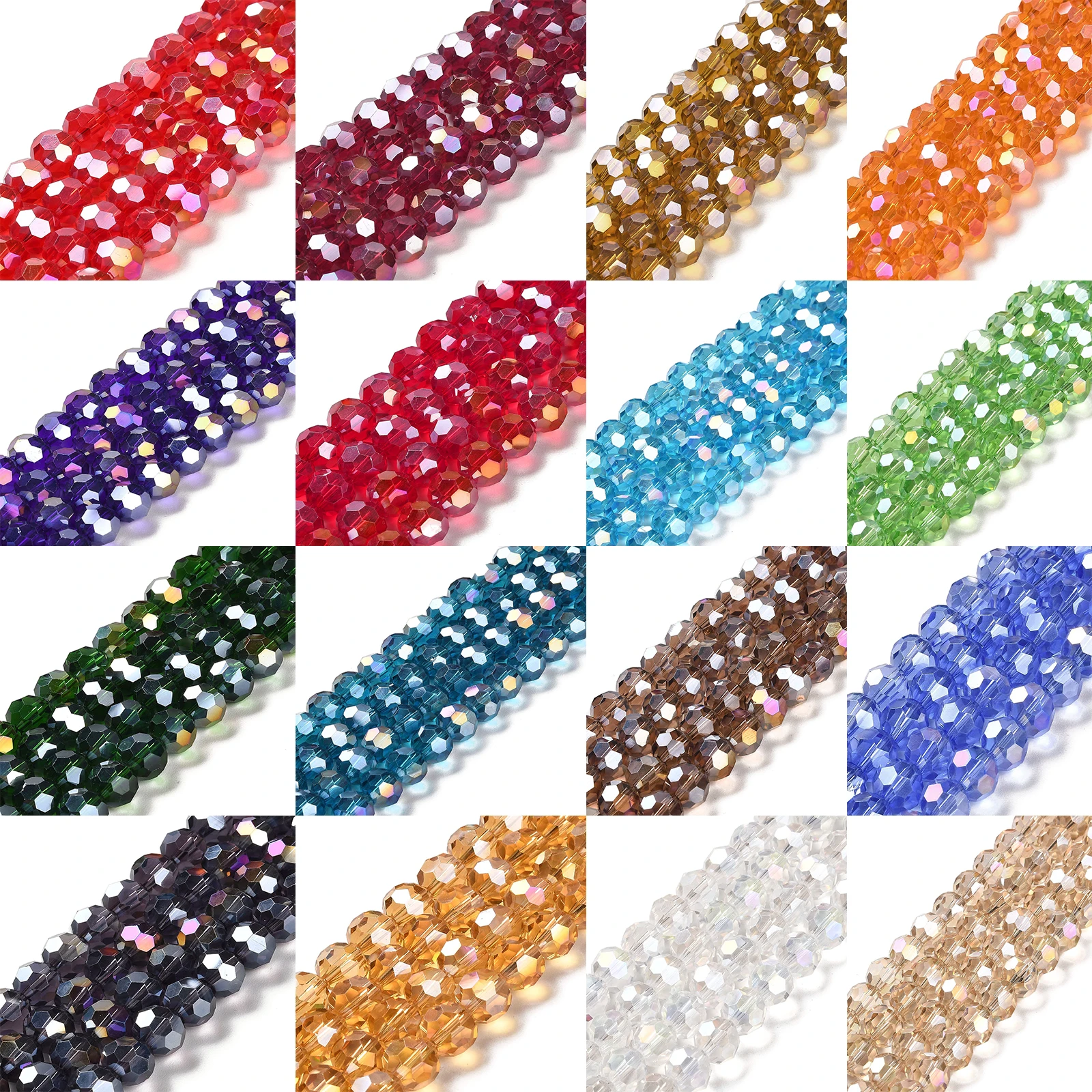 10 Starnd Transparent Glass Beads 32 Facets AB Color Plated Round for Making DIY Jewelry Necklace Bracelet Earring Charm Craft