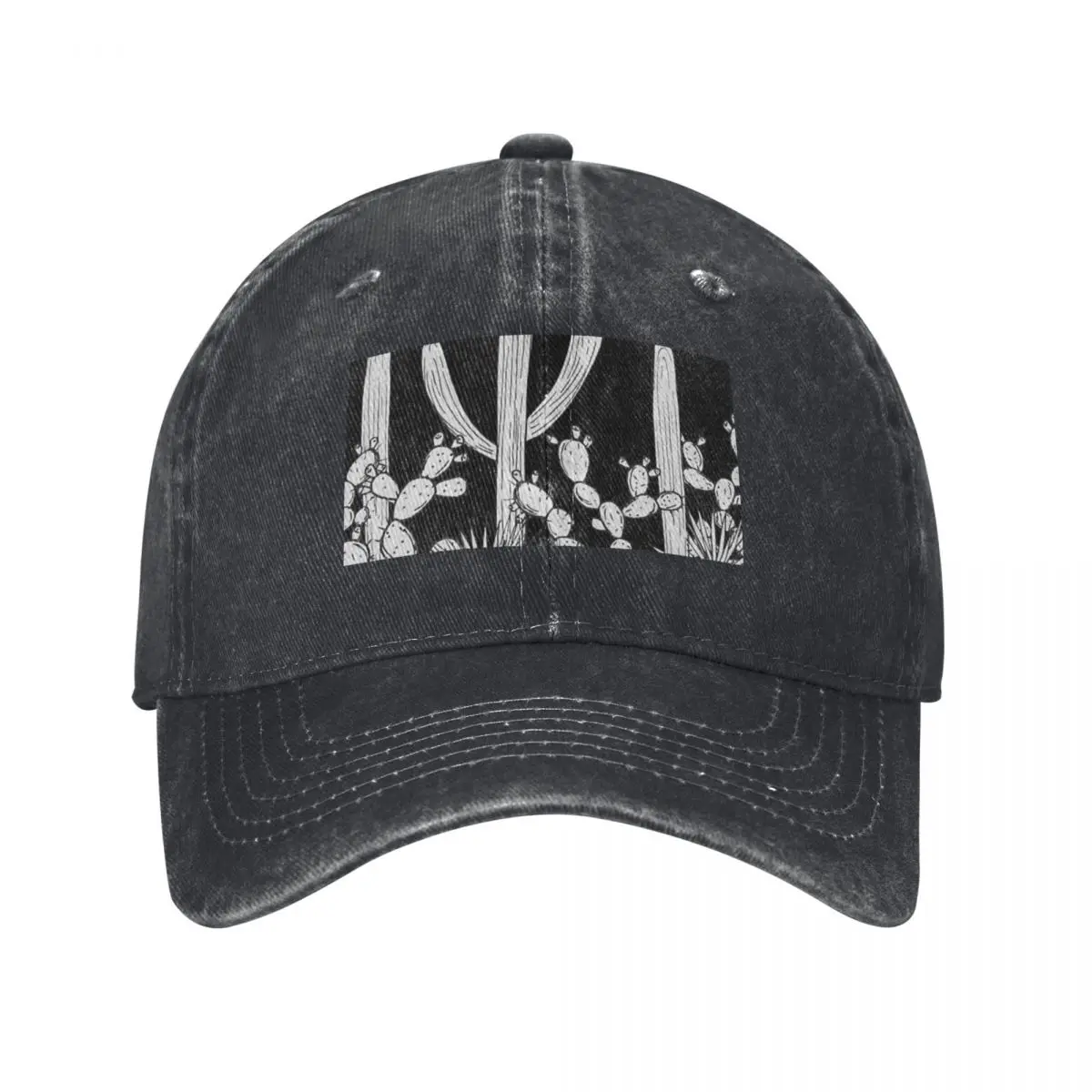 

Cactus Pattern Black And White Cacti Baseball Caps Vintage Denim Washed Headwear Unisex Style Outdoor Running Hats