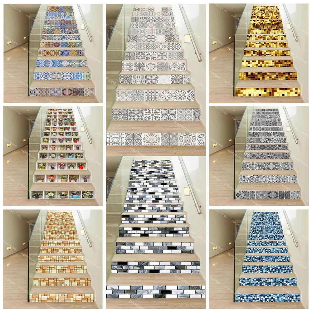 

Geometric Arabic Tile Stair Stickers Decal Removable Waterproof Tile Mosaic Staircase Trends Riser Wallpaper Home Decorations