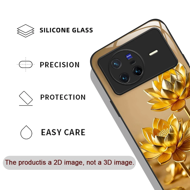 الإبداعية الذهبي لوتس زهرة نمط الزجاج المقسى جراب هاتف ل ممن لهم رينو 13 F 12 11 برو 10 SE البحث X3 لايت X8 A58 A78 غطاء