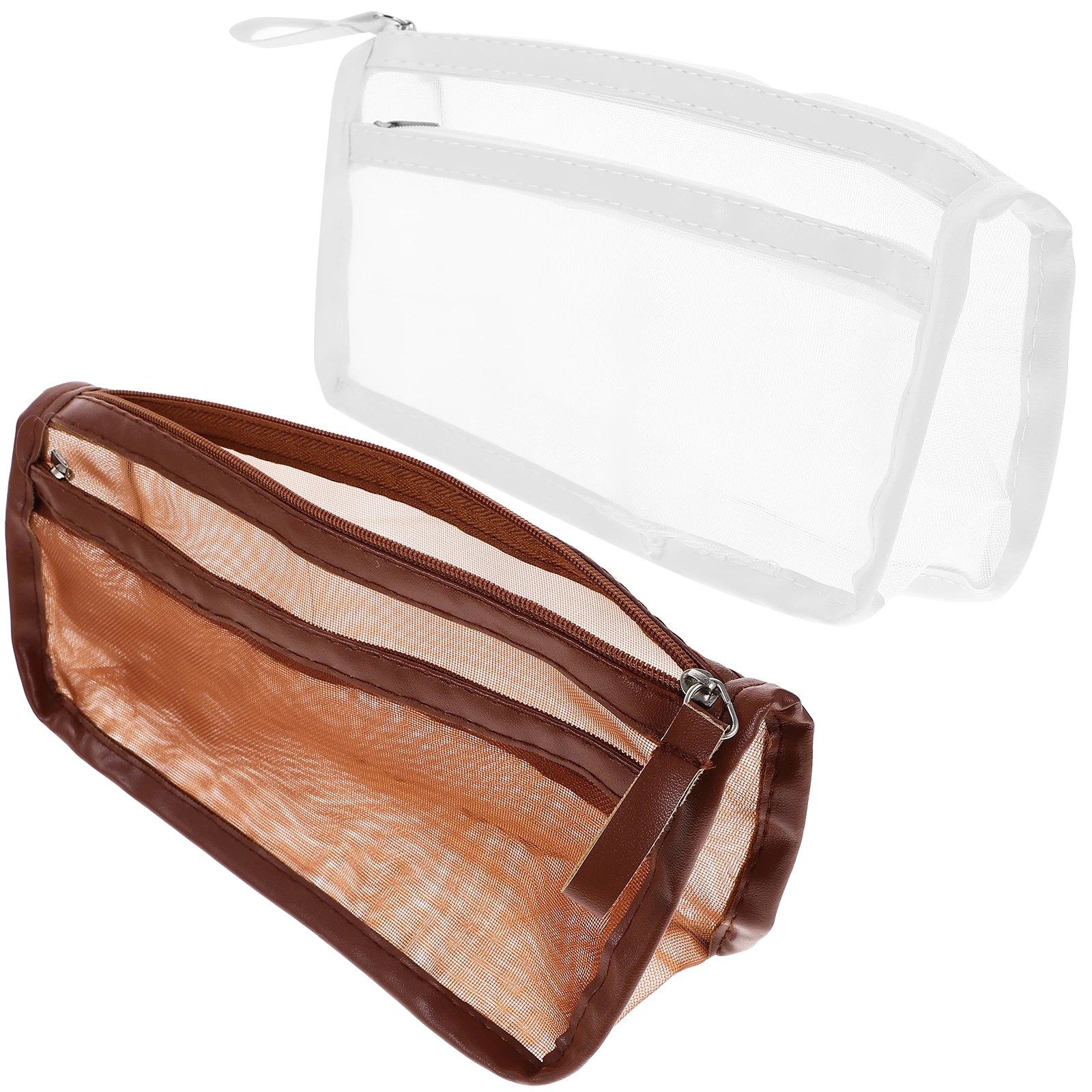 

2 Pcs Pencil Organizer Double-layer Bag Case Mesh Desktop Bags Coffee Storage Holder Travel