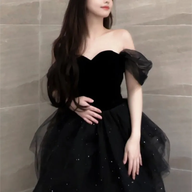 

Black New Light Luxury Minority Pettiskirt Host Female Art Exam Adult Ceremony Dress