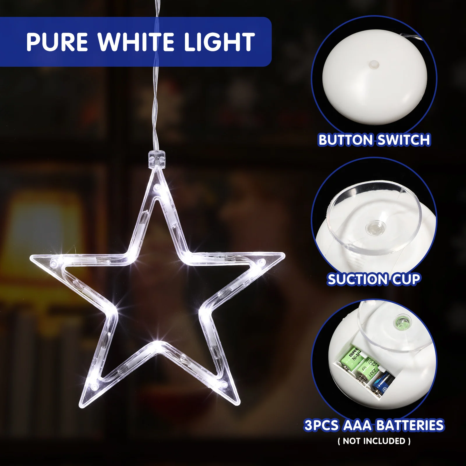 10 LED نجمة خماسية معلقة نافذة ضوء تعمل LED سلسلة الجنية أضواء شفط كأس داخلي حفل زفاف عيد الميلاد