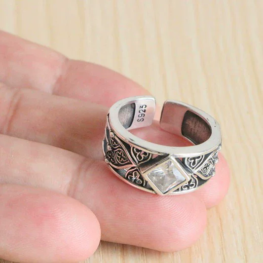 S925 pure silver Fashionable and personalized block crystal ring Craftsmanship cold style minimalist handmade jewelry