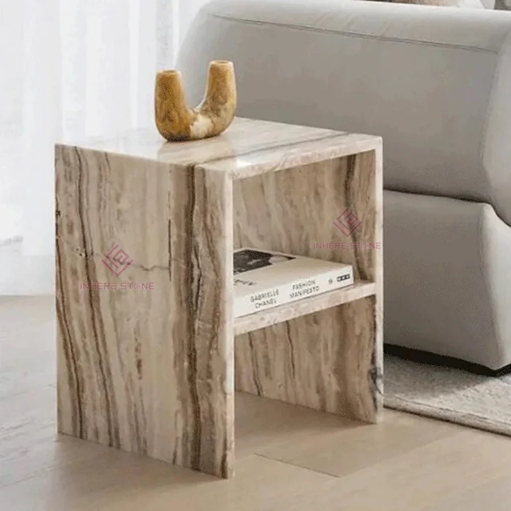 New Tiramisu Travertine Side Table Luxury Custom Marble Side Table Italian Natural Stone Night Stand Side Table