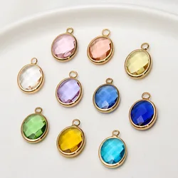 1pcs Diy Jewelry Pendant Copper Edging Oval Pendant Glass Crystal Necklace Earrings Accessories Material Handmade Charms