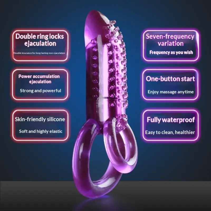 New Vibrating Cock Ring With Tongue Clitoral Stimulator Raised Nodules Anal Beads Couple Play Adult Sex Toys Penis Ring Wearable view 4