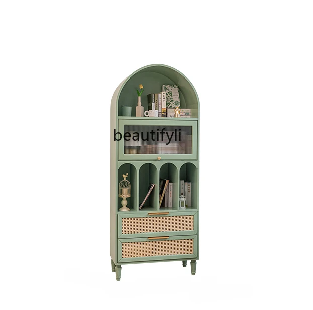 

Arch Bookcase Rattan Bookshelf Floor Dining Cabinet Green Storage Cabinet Japanese Study File Cabinet furniture