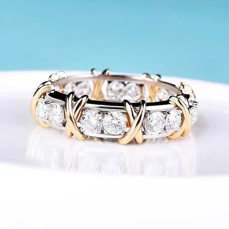 

Lovers 10KT Gold Filled Eternity Lab Diamond Ring 925 Sterling Silver Party Wedding Band Rings for Women Men Engagement Jewelry