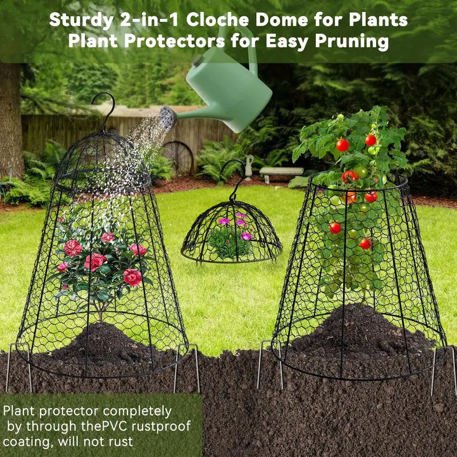 

Защитные колпаки для растений из сетки (6 штук), большие, от животных, 11.81 Ш x 15.35 В, нержавеющие садовые колпаки для растений с ремешками