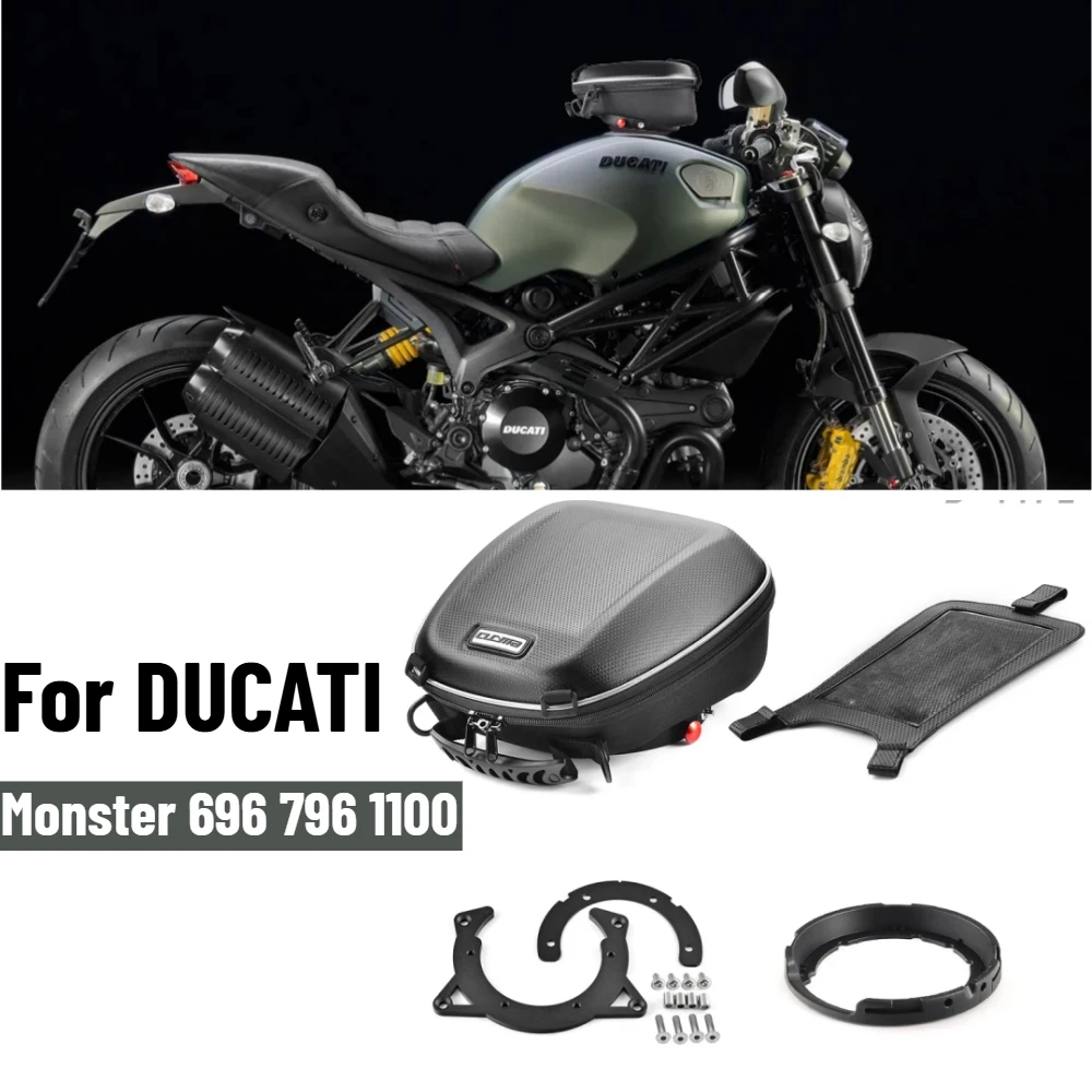 Tank Bag For DUCATI Monster 696 796 1100 Motorcycle Luggage Top Case Backpack Saddle Ring Mount Fuel Bags Quick Lock Flange